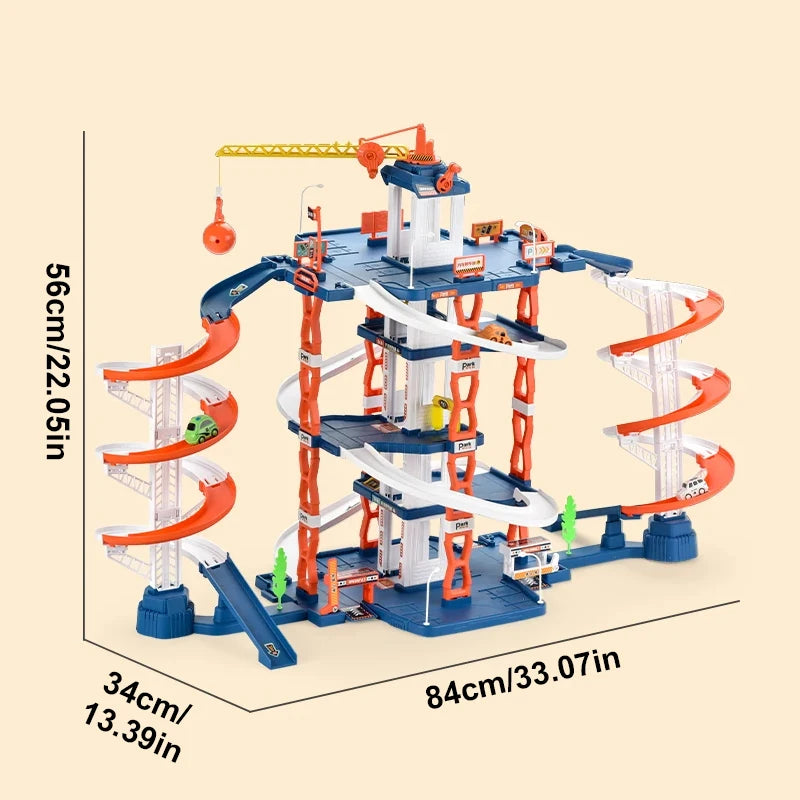 Diy Track Parking Lot Toys Children's Parking Building Toy Railcar Vehicle Models Toy with Double Slide Boys Girls Birthday Gift