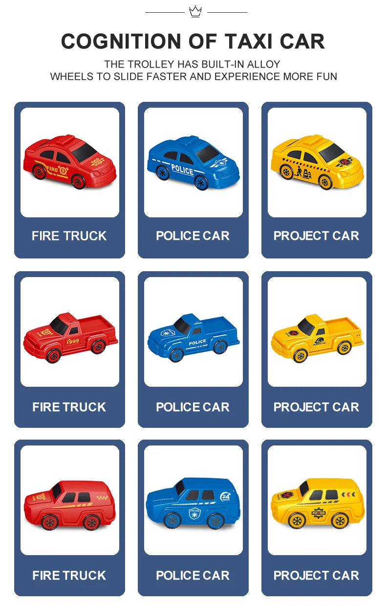 Parking Lot Toys Electric Rail Car Parking DIY Assembled Runway Inertia Car Engineering Mini Vehicle Toy Boys Kids Birthday Gif