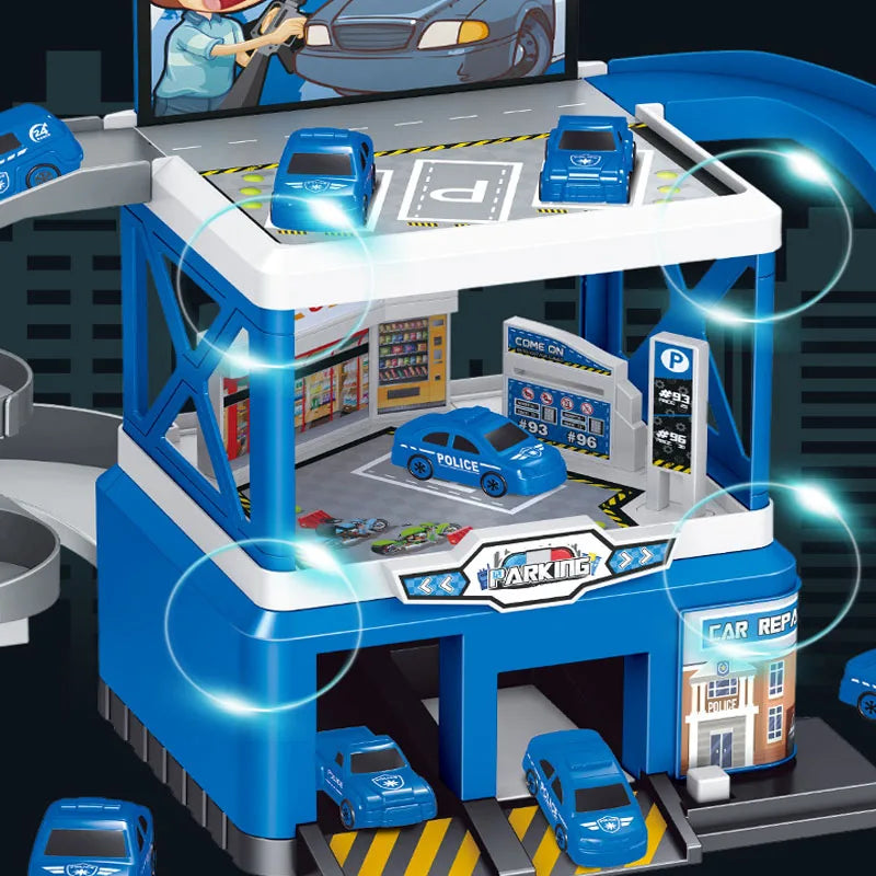 Parking Lot Toys Electric Rail Car Parking DIY Assembled Runway Inertia Car Engineering Mini Vehicle Toy Boys Kids Birthday Gif