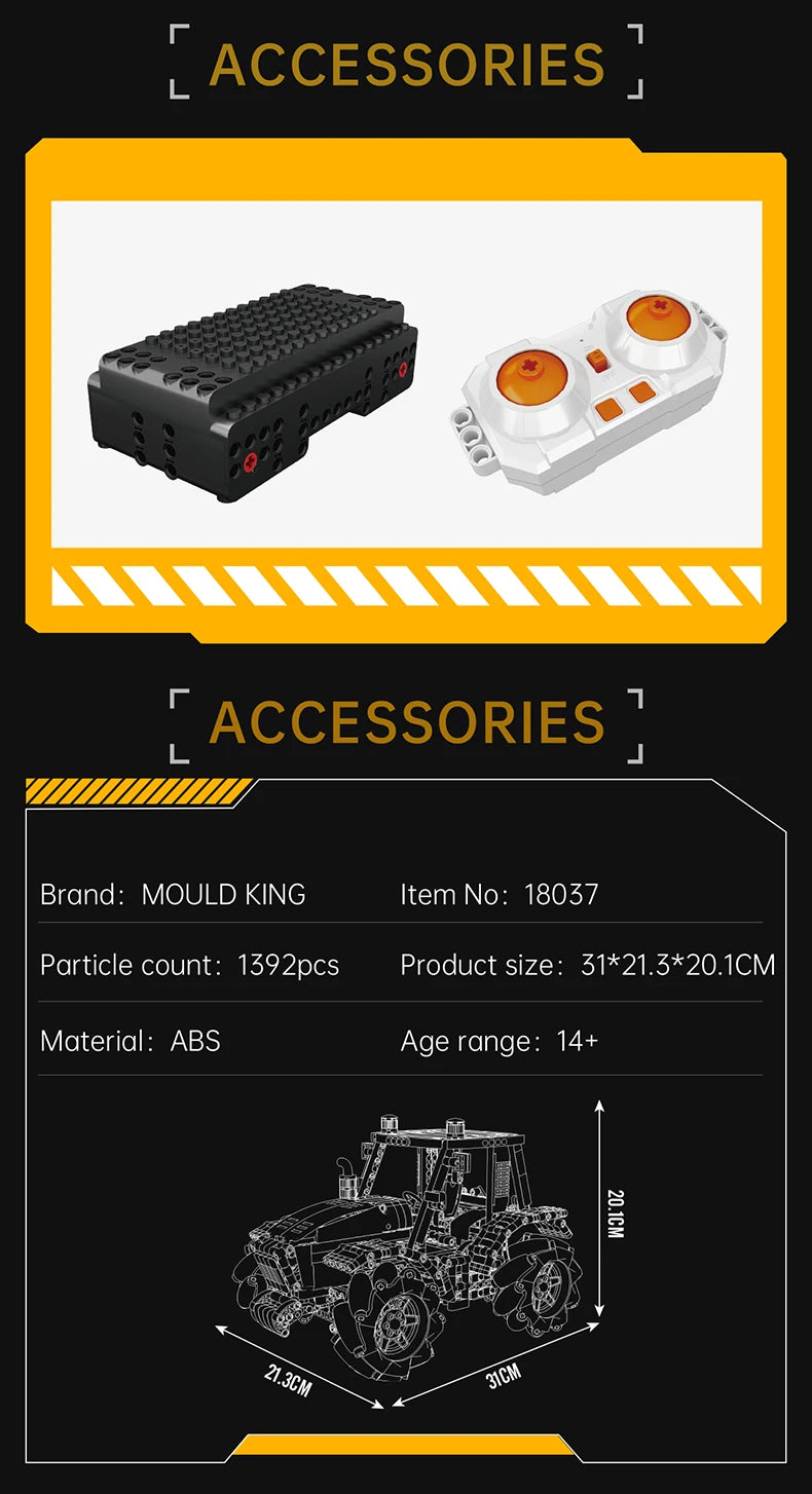 Mould King 18037 Technical Truck Toys The Remote Control Wheeled Tractor Building Block Assembly Car Brick Kids Christmas Gift