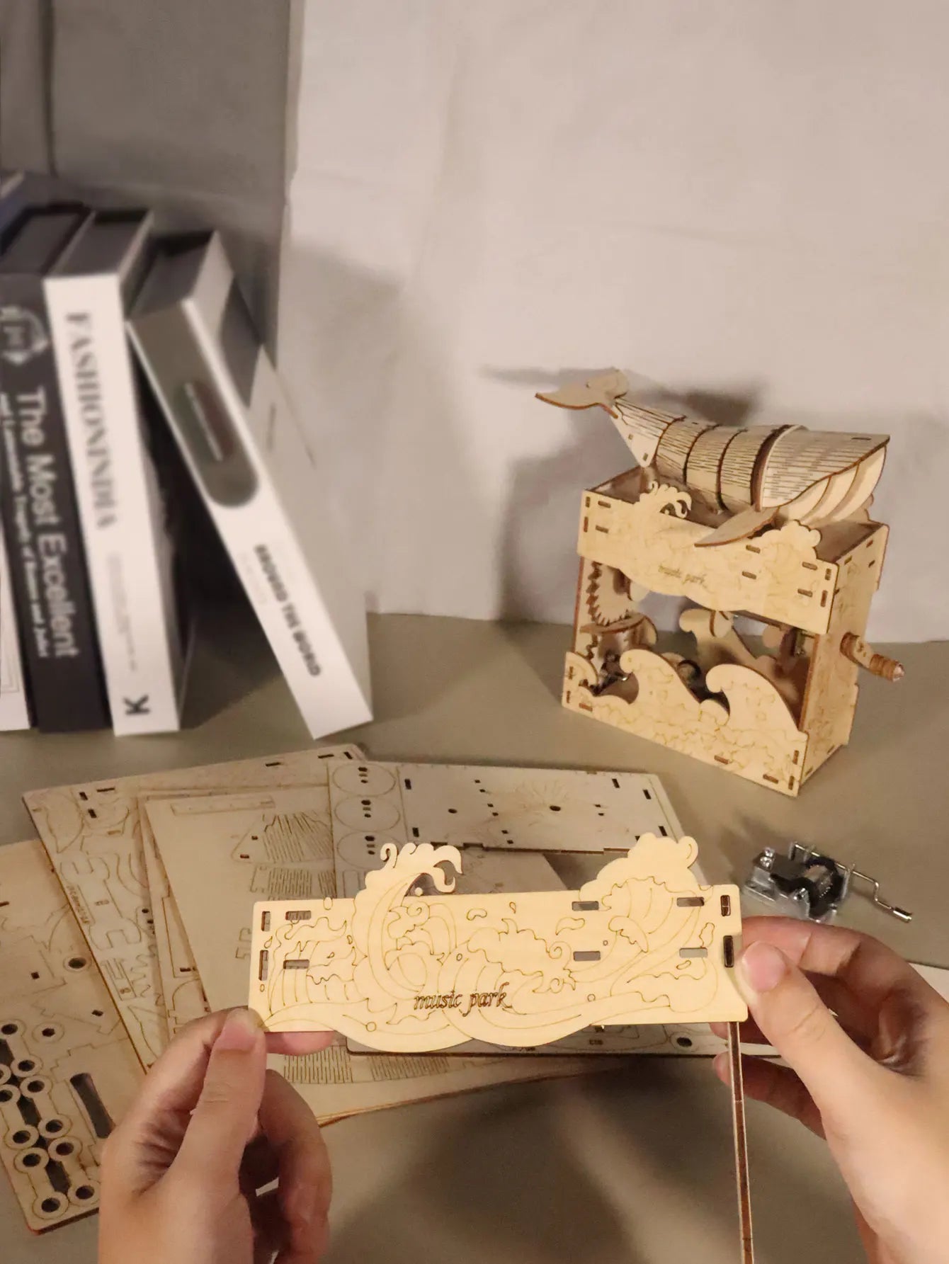3d wooden puzzle Hand Whale music box Play 《Beautiful Seaside》 Handmade Assembly Model kit Holidays birthdays Christmas gifts