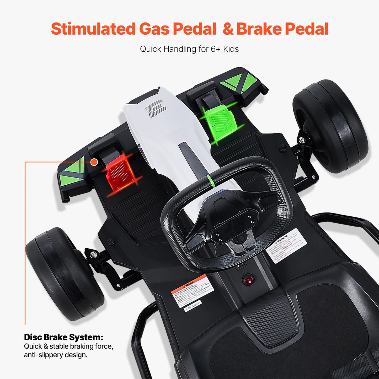 SucceBuy 24V 9Ah Electric Pedal Go Kart Portable Outdoor Race Toy with 200W Motor Adjustable Speed & Brake for Kids Play Toys