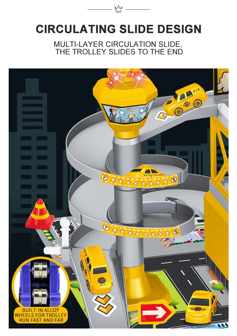 Parking Lot Toys Electric Rail Car Parking DIY Assembled Runway Inertia Car Engineering Mini Vehicle Toy Boys Kids Birthday Gif