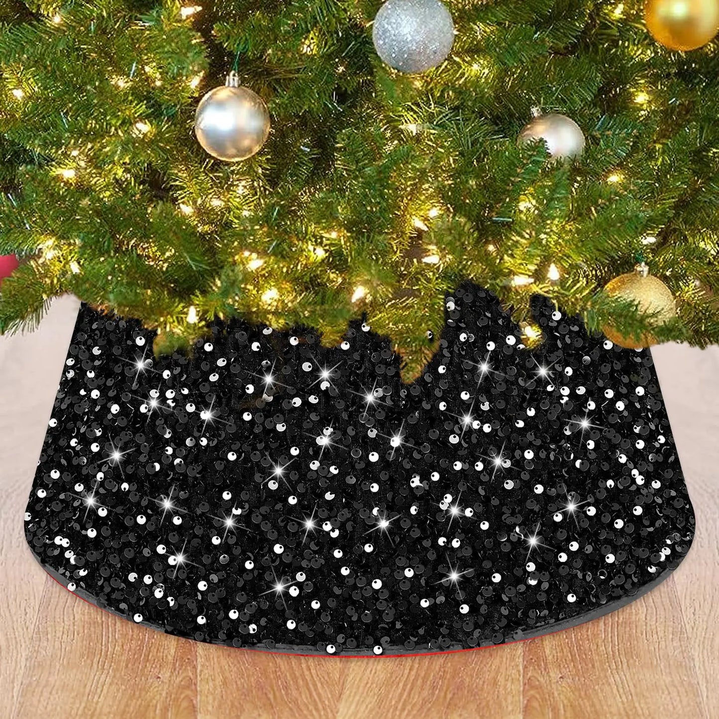 Black Sequin Christmas Tree Collar 28.8"