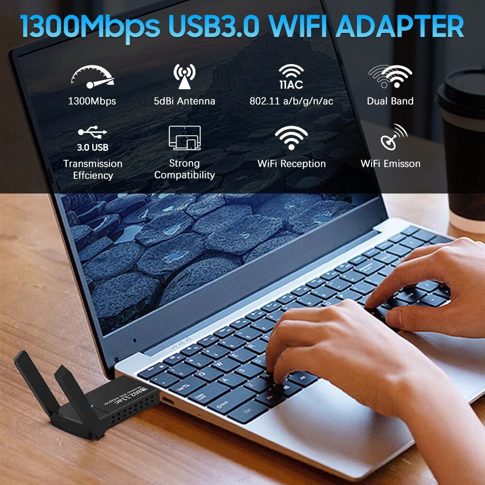 Dual Band Wireless USB 3.0 Adapter 1300Mbps