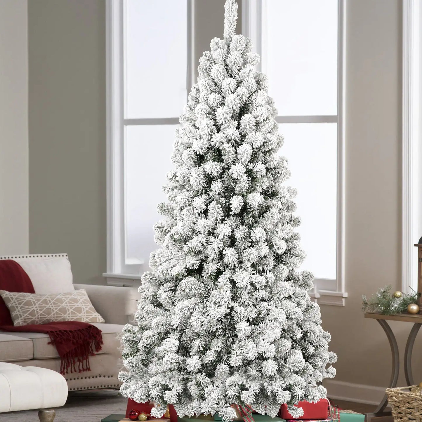 Flocked 6-Foot Pre-Lit Christmas Tree with Memory Tips