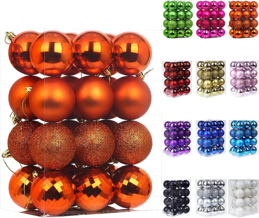 FestiveJoy 24pcs Ornamental Christmas Balls - Holiday Tree Decor Kits