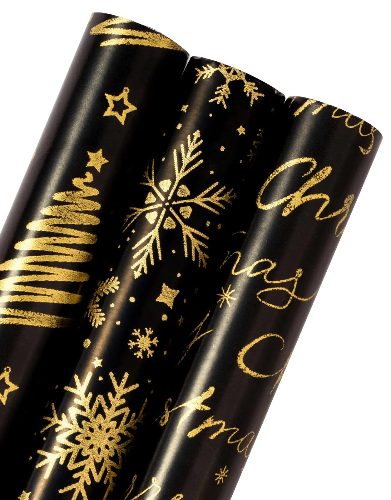 Elegant Black & Gold Christmas Wrap - 3 Mini Rolls