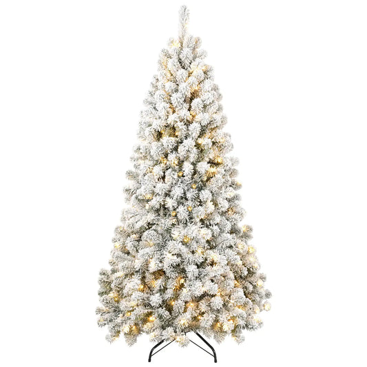Flocked 6-Foot Pre-Lit Christmas Tree with Memory Tips