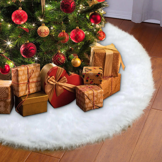 Fikowo Plush White Christmas Tree Skirt 48"
