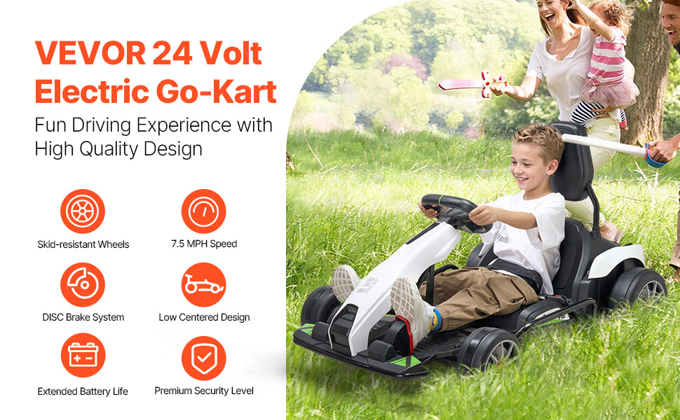 SucceBuy 24V 9Ah Electric Pedal Go Kart Portable Outdoor Race Toy with 200W Motor Adjustable Speed & Brake for Kids Play Toys