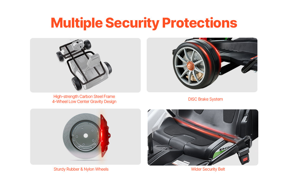 SucceBuy 24V 9Ah Electric Pedal Go Kart Portable Outdoor Race Toy with 200W Motor Adjustable Speed & Brake for Kids Play Toys