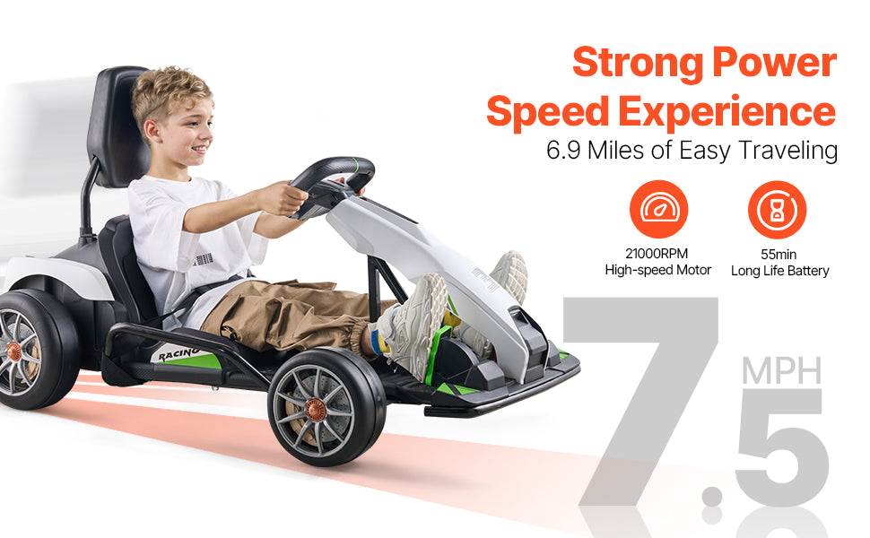 SucceBuy 24V 9Ah Electric Pedal Go Kart Portable Outdoor Race Toy with 200W Motor Adjustable Speed & Brake for Kids Play Toys