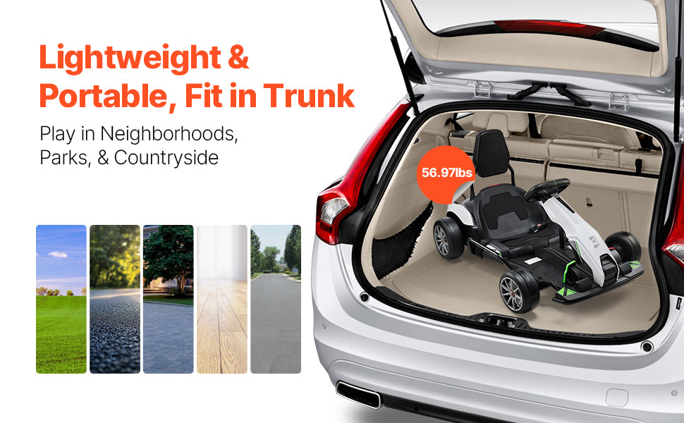 SucceBuy 24V 9Ah Electric Pedal Go Kart Portable Outdoor Race Toy with 200W Motor Adjustable Speed & Brake for Kids Play Toys