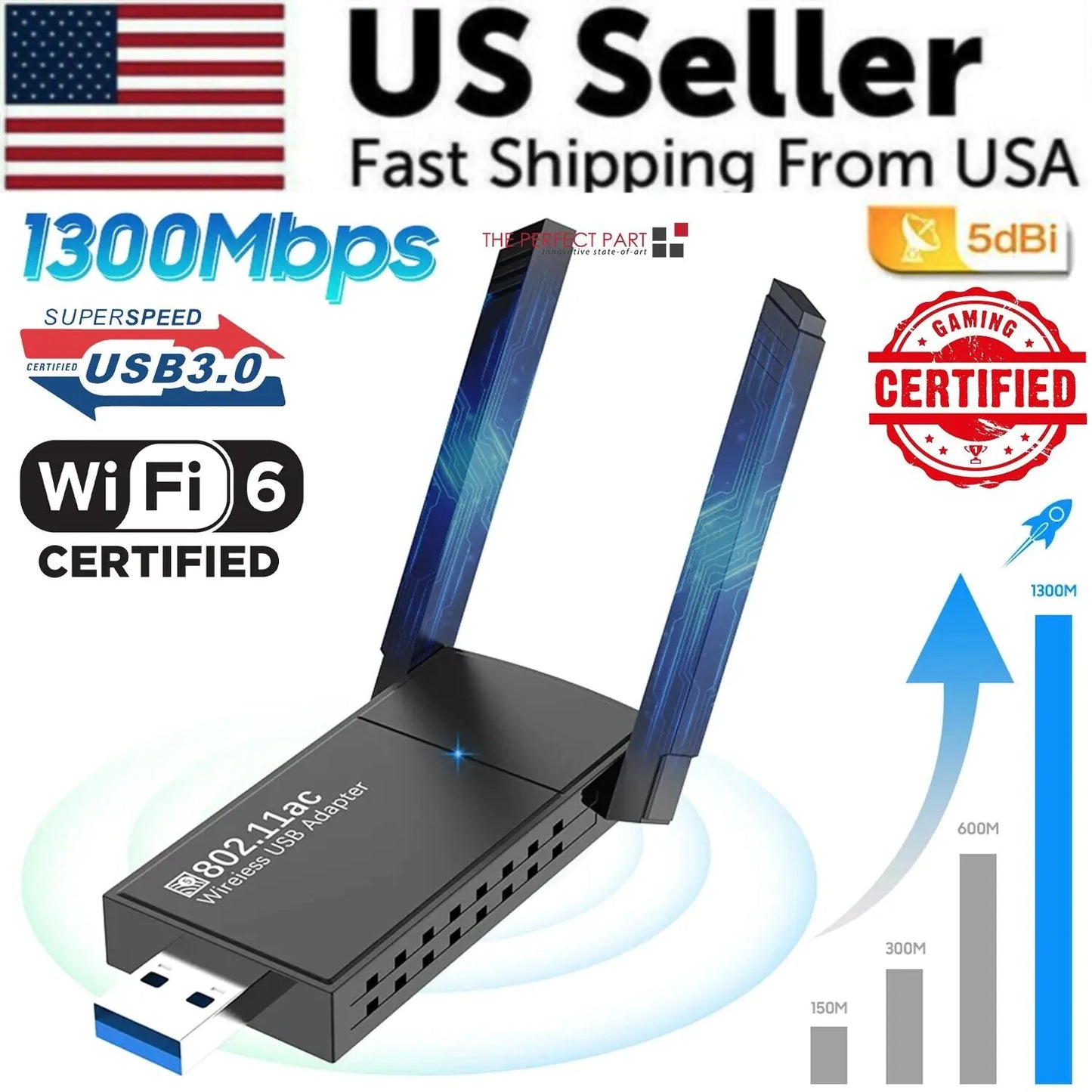 Dual Band Wireless USB 3.0 Adapter 1300Mbps