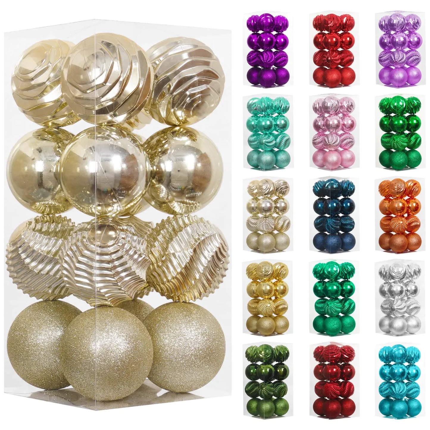 Champagne Gold Festive Ornaments 16-Pack