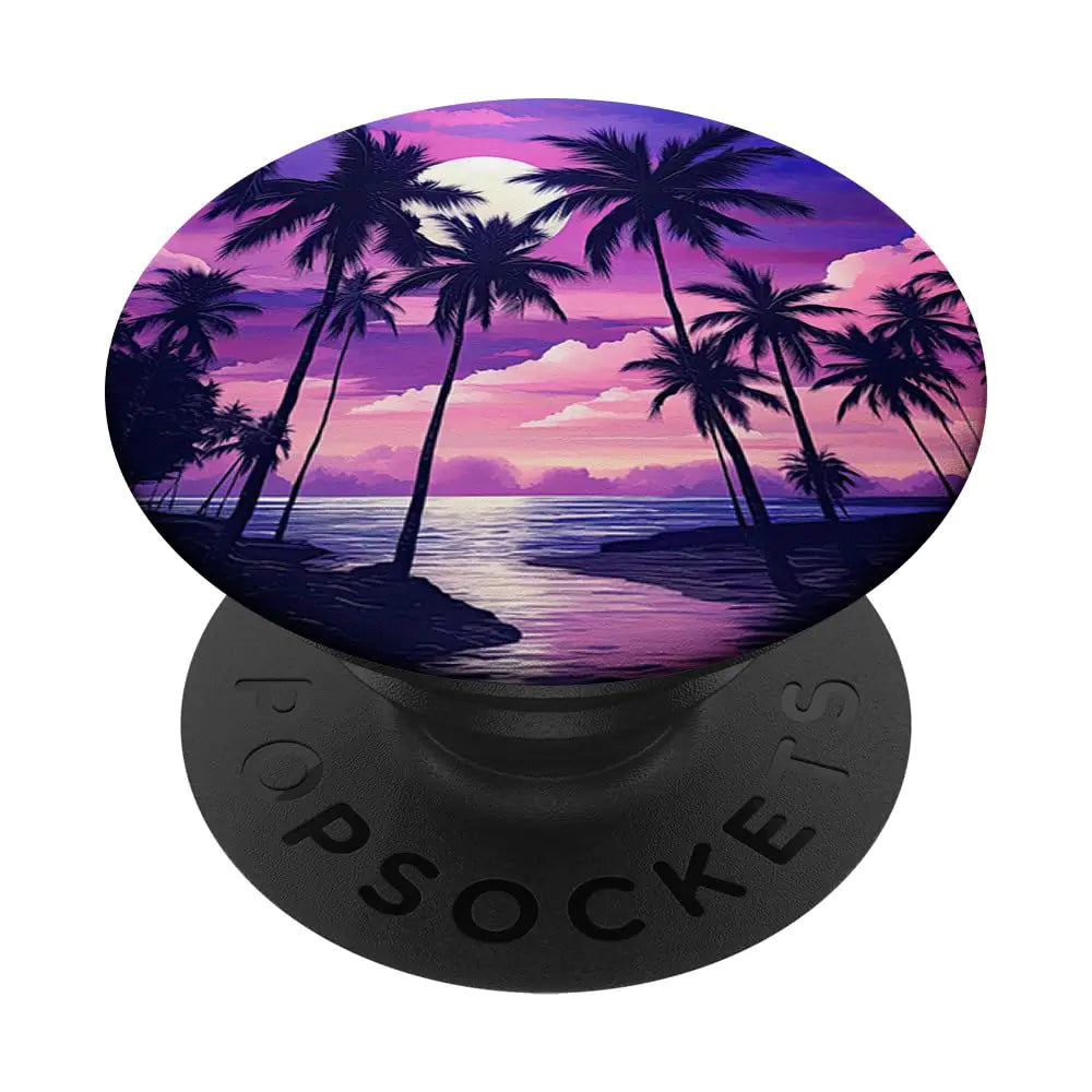 Palm Tree on the Beach at Sunset tropical purple PopSockets Standard PopGrip