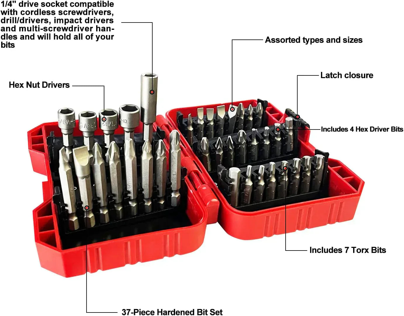 37-Piece Magnetic Screwdriver and Nut Driver Bit Set