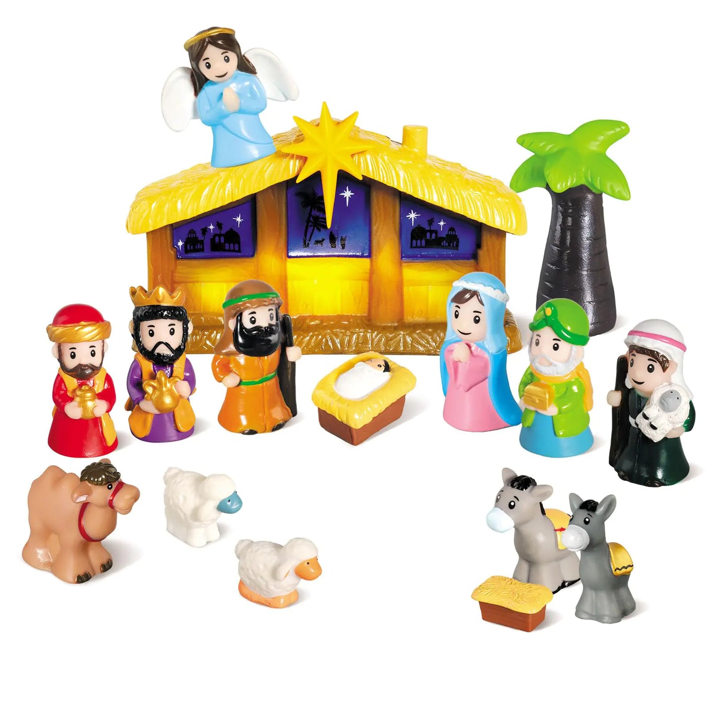 LuminaKids 17-Piece Nativity Playset with Light-Up Manger