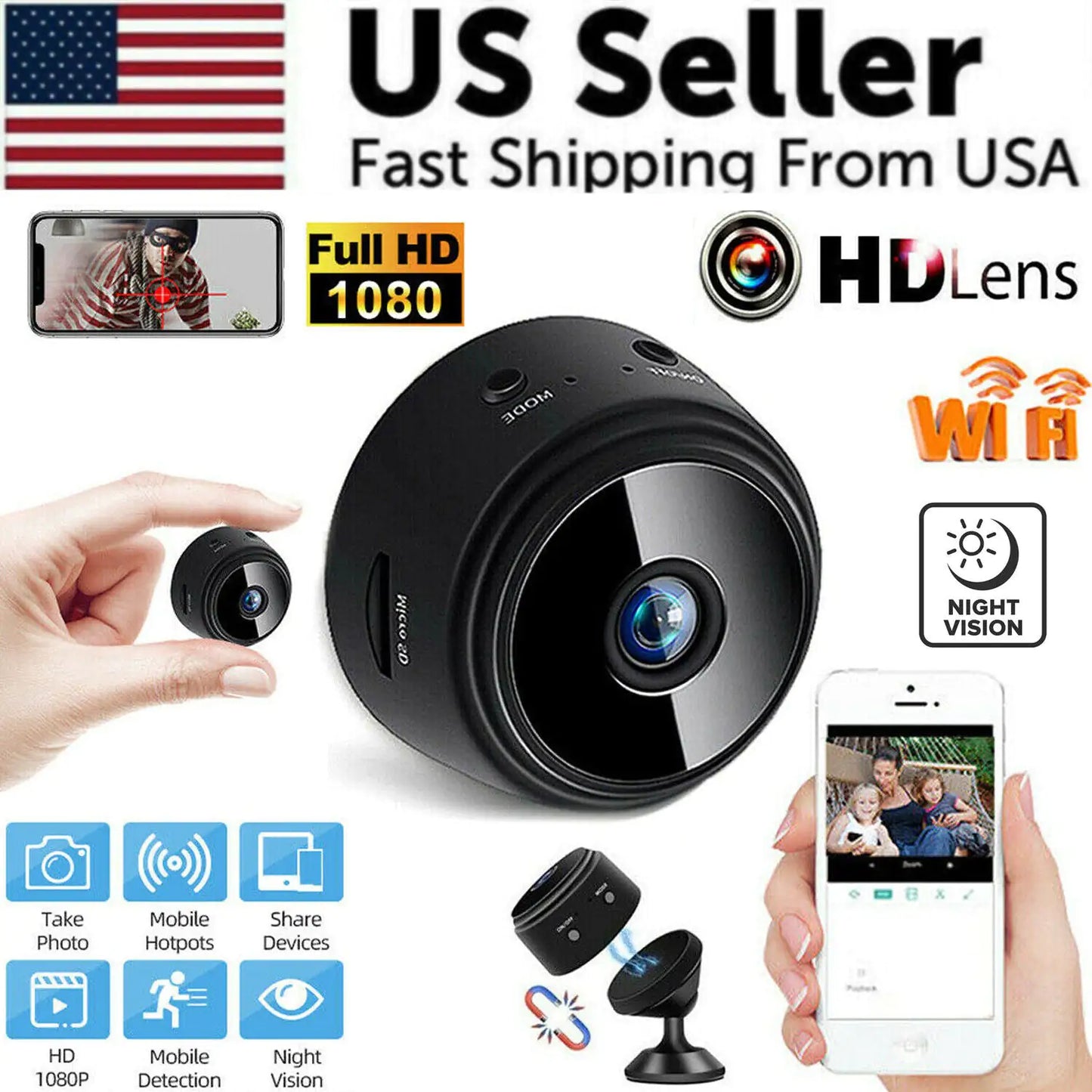 Compact 1080P WiFi Spy Camera with Night Vision