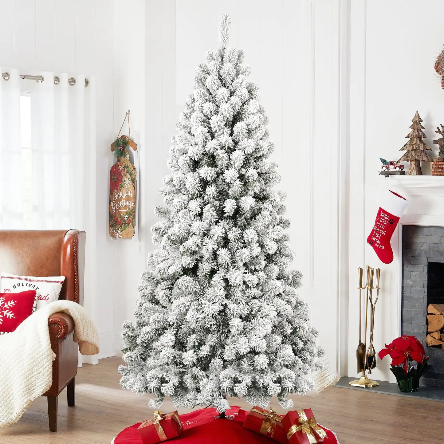 Flocked 6-Foot Pre-Lit Christmas Tree with Memory Tips
