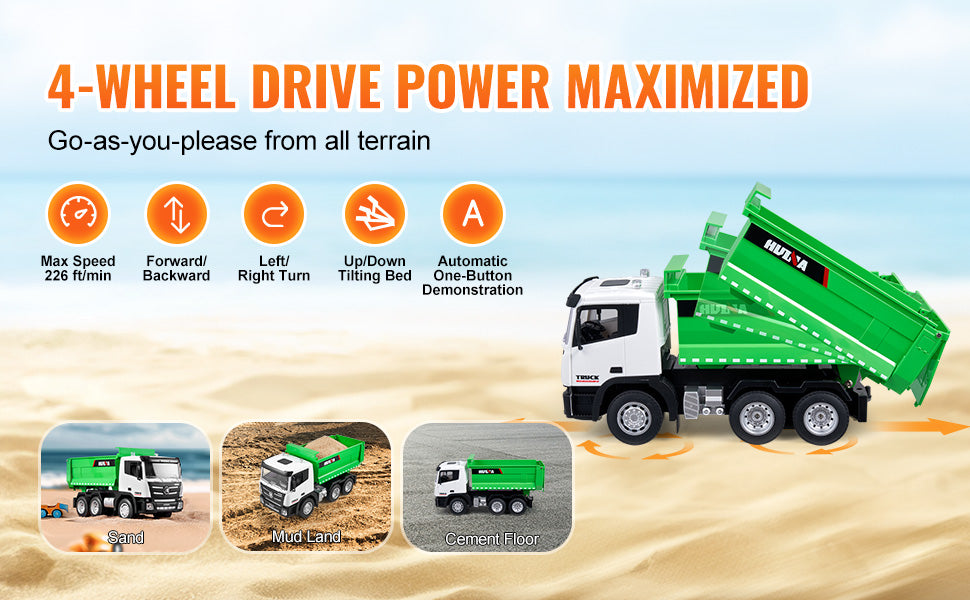 SucceBuy RC Dump Truck 9-Channel Remote Model Car Toys Bulldozer Engineering Vehicle for Toddlers Kids Christmas Birthday Gifts