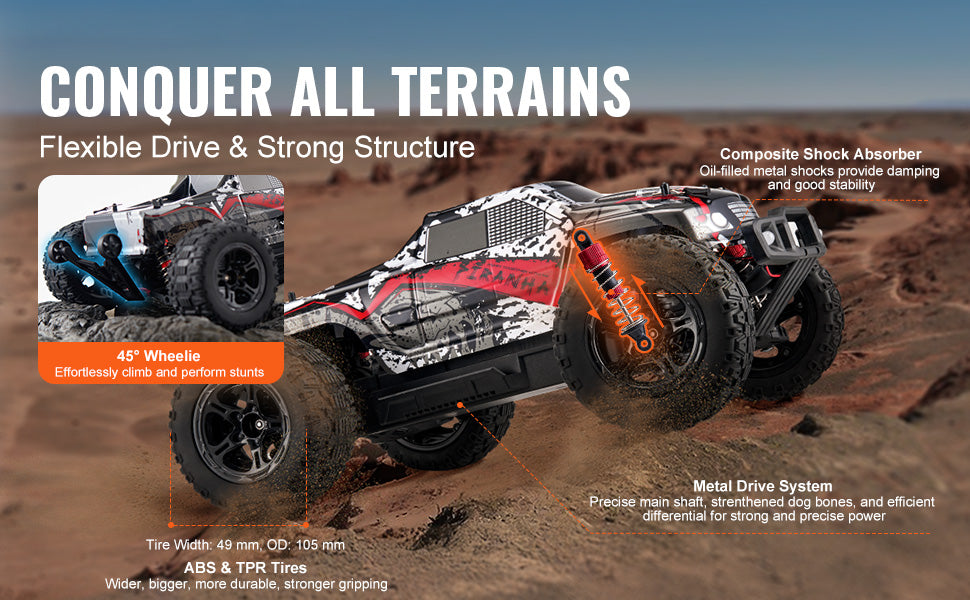 SucceBuy 1:10 38KM/H 4WD RC Car All Terrain Off-Road with 2 Batteries Drift Monster Truck Children Toys for Kids Christmas Gifts