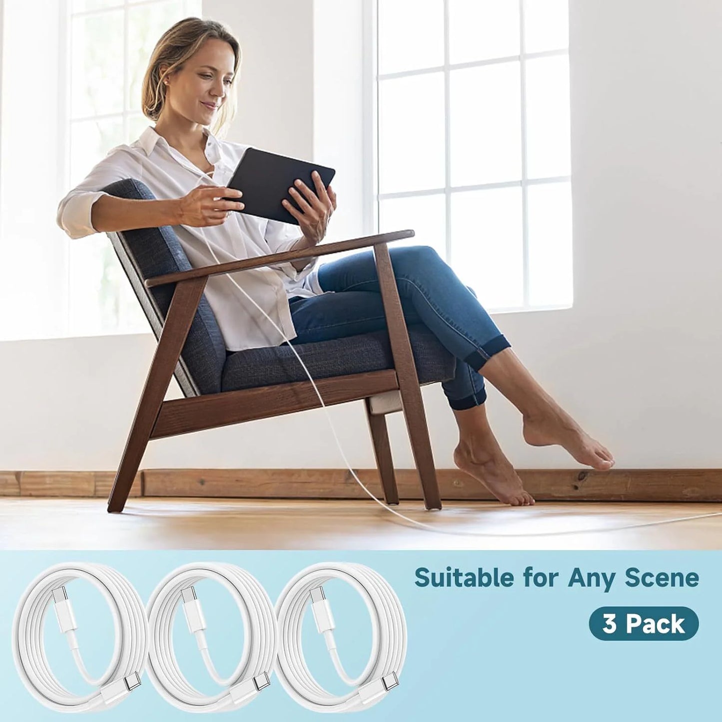 3x 6FT USB-C Fast Charging Type C Cables