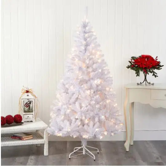 6 Ft White Christmas Pine with Sturdy Metal Stand