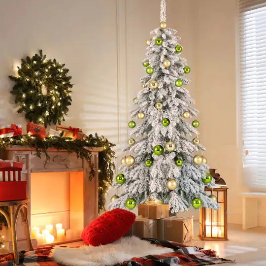 6ft Snowy Christmas Tree with 48 Ornaments