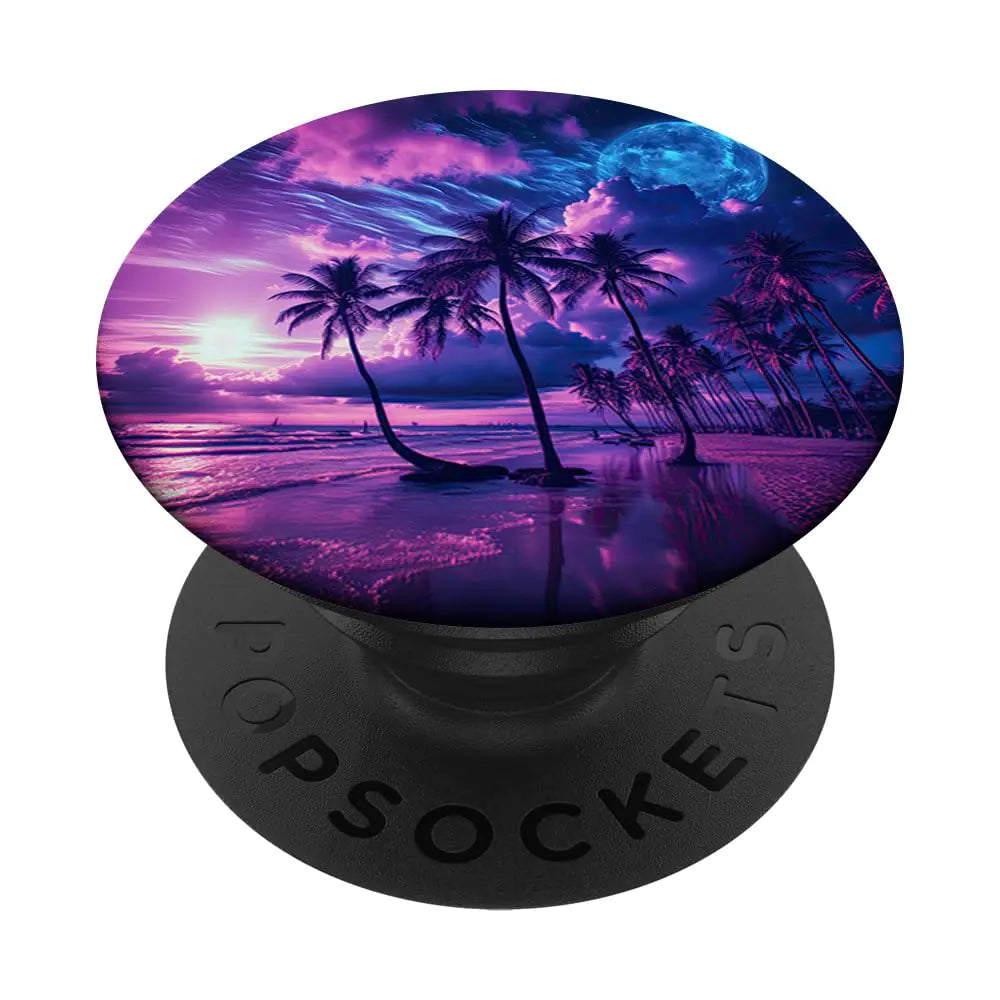 Palm Tree on the Beach at Sunset tropical purple PopSockets Standard PopGrip