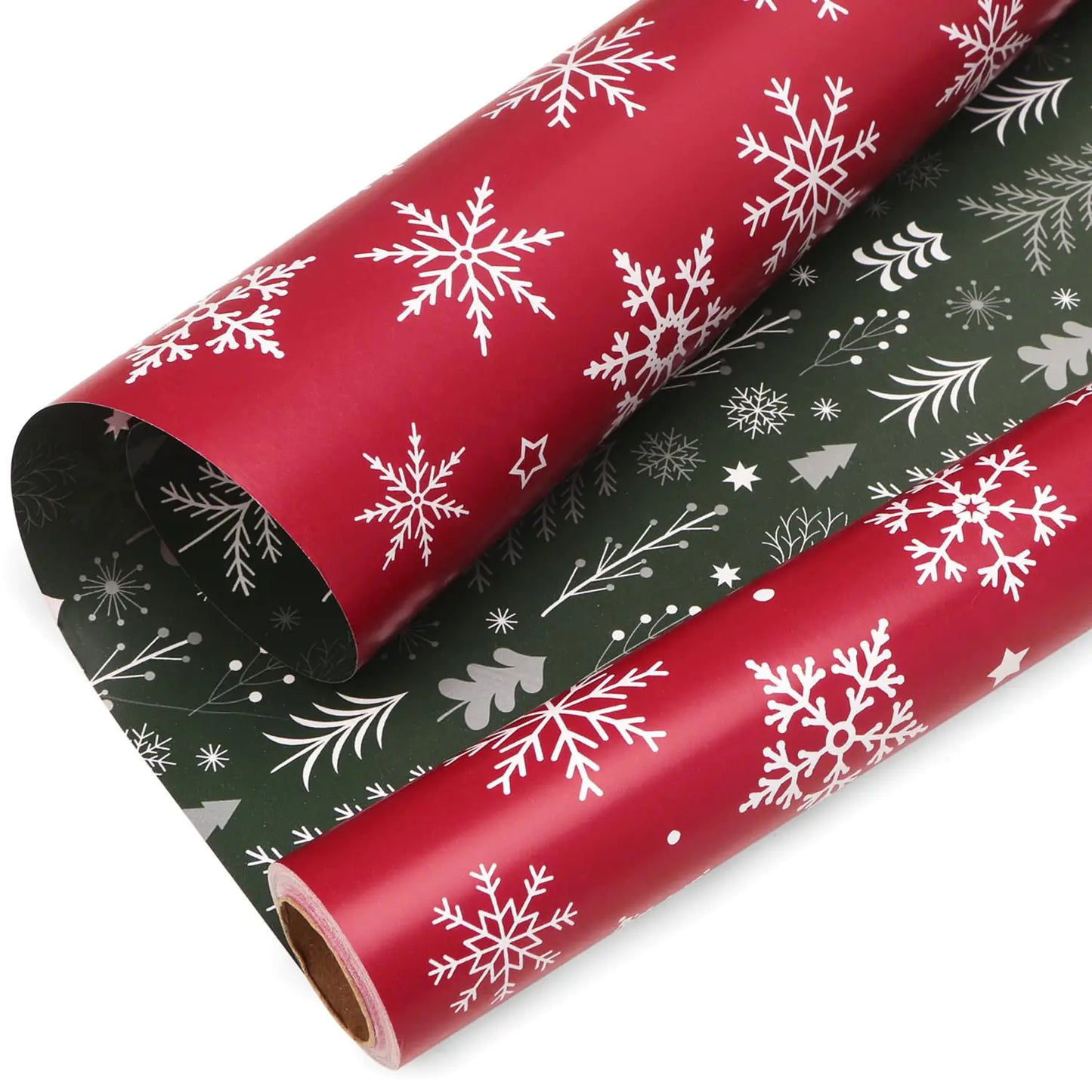 Ribbli Christmas Wrapping paper Reversible Snowflake and Christmas Tree Red Green Gift Wrapping Paper-17 Inch x 33 Feet Per roll